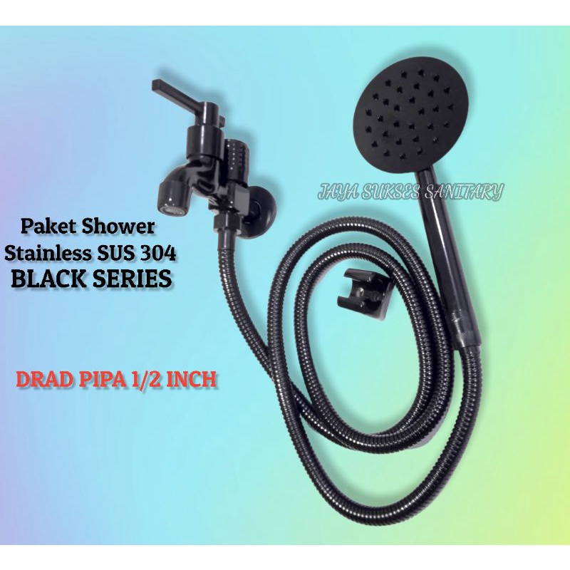 Paket Hand shower KOTAK &amp; BULAT Stainless SUS 304 HITAM Handshower mandi set semprotan sower mandi dan kran COMBO BLACK