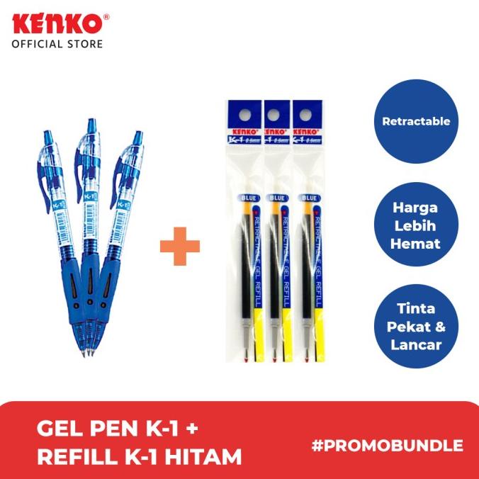 

Paket Bundle 1 Lusin Gel Pen K-1 Biru + 2 Lusin Refill K-1 Biru Kenko