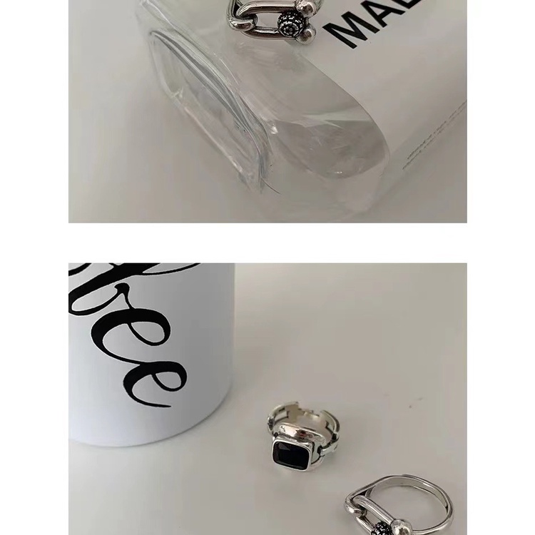 Cincin Jari Depan adjustable Hias Berlian Hitam Gaya hipster Untuk Pria