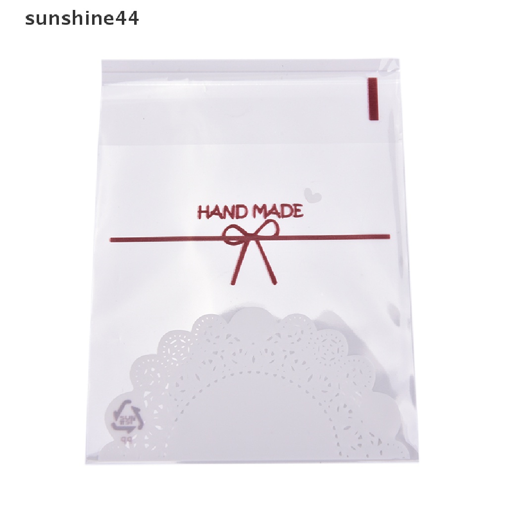 Sunshine 100pcs Kantong Plastik Cellophane Motif Renda Dengan Perekat Untuk Permen / Kue Ulang Tahun