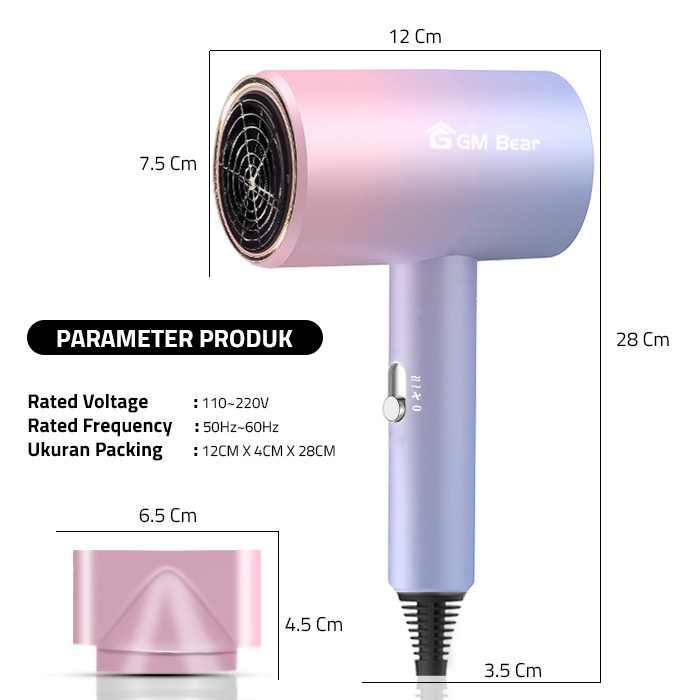 GM Bear Hair Dryer Professional 1551 Pink Purple - Vlasy Alat Pengering Rambut