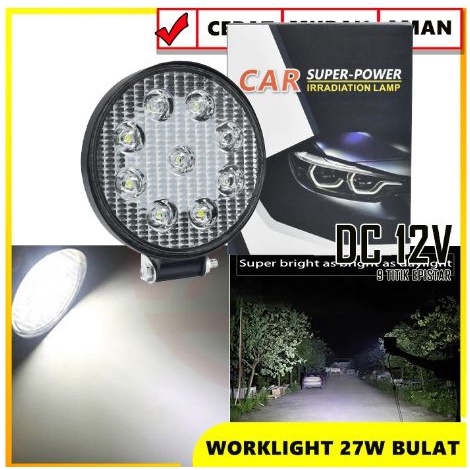 Led LAMPU TEMBAK sorot model BULAT 9 mata titik worklight led universal mobil motor 27 watt