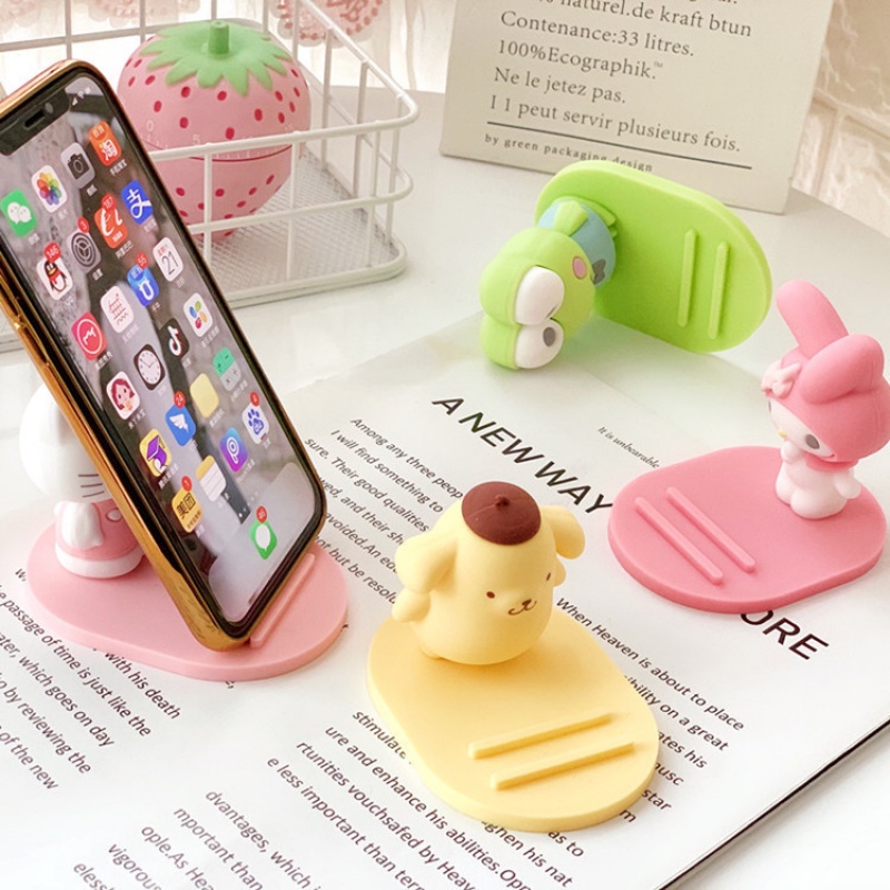 Bracket Dudukan Handphone Anti slip Motif Kartun Sanrio Hello Kitty Melody Pom Pom Purin Frog