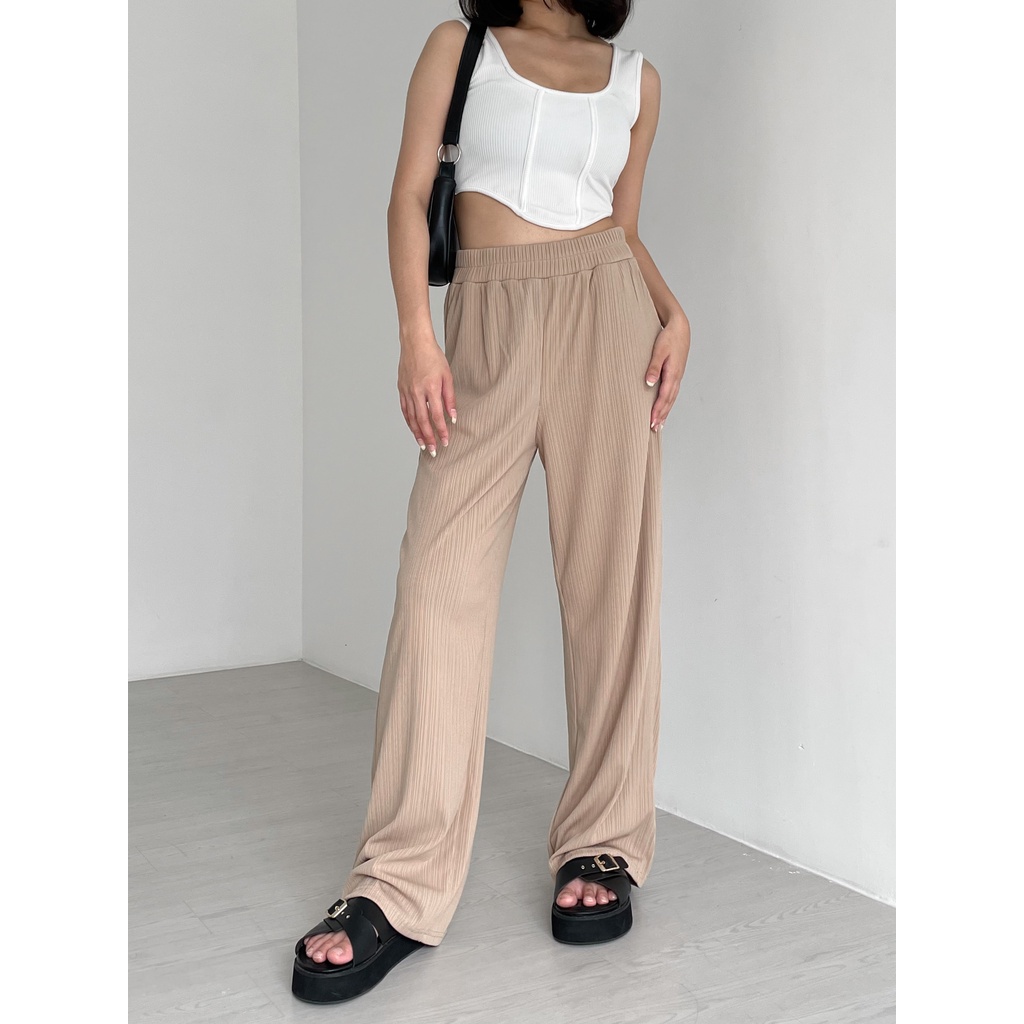 Peach Poppy  YURI Knit Pants Import Premium - Celana Panjang Wanita Premium