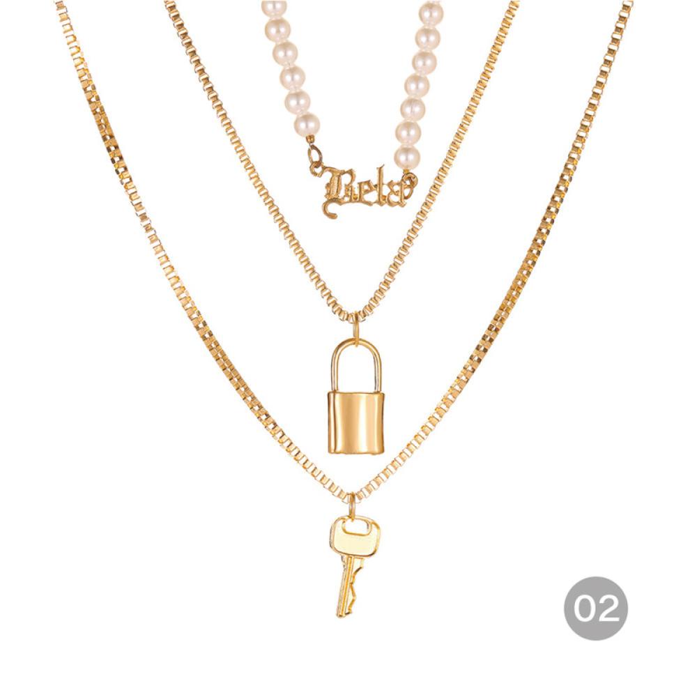Timekey Kalung Rantai Alloy Multi Layer Hias Liontin Gaya Vintage Kreatif Untuk Wanita J2N8