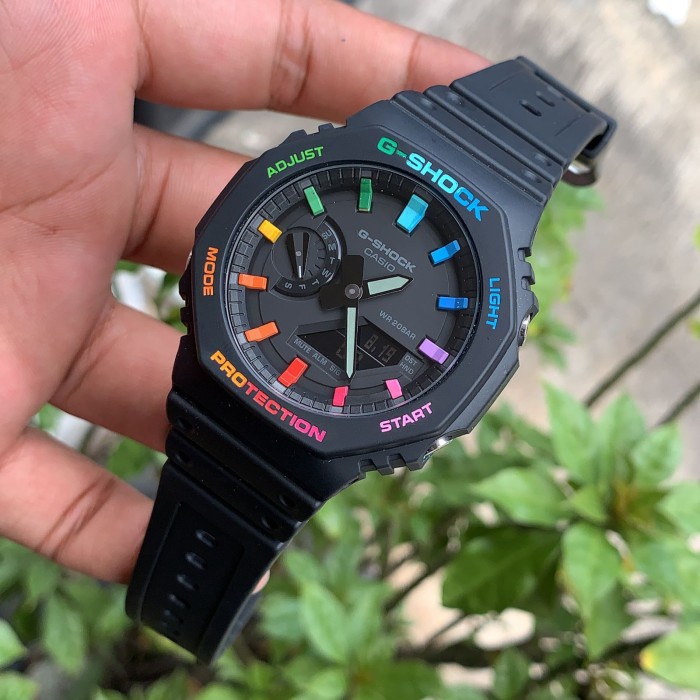 G-Shock Gshock GA-2100 GA2100 /GA2110 GA-2110 ORIGINAL CUSTOM RAINBOW - Gshock Hitam
