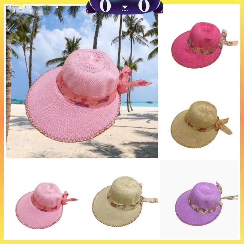 COD Topi Pantai Pet Lebar Pita Bunga