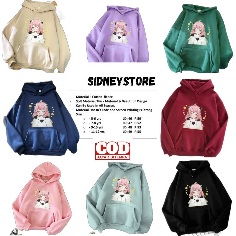 Jaket Sweater Hoodie Anak Perempuan Anime Anya Hudi Anak Cewek Bahan Fleece Lembut Usia 5-6 Tahun 7-