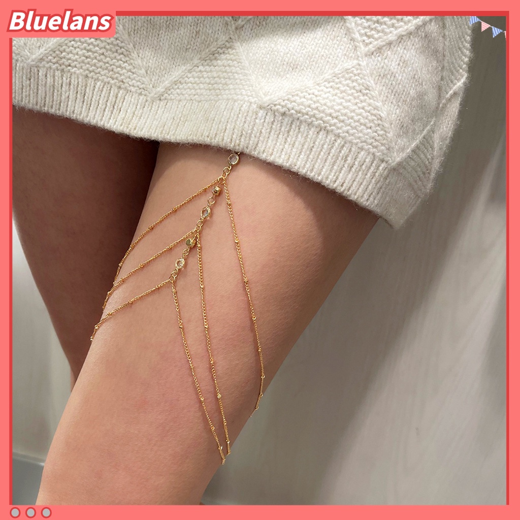 Perhiasan Tali Rantai Paha Elastis Multilayer Aksen Berlian Imitasi Untuk Hadiah