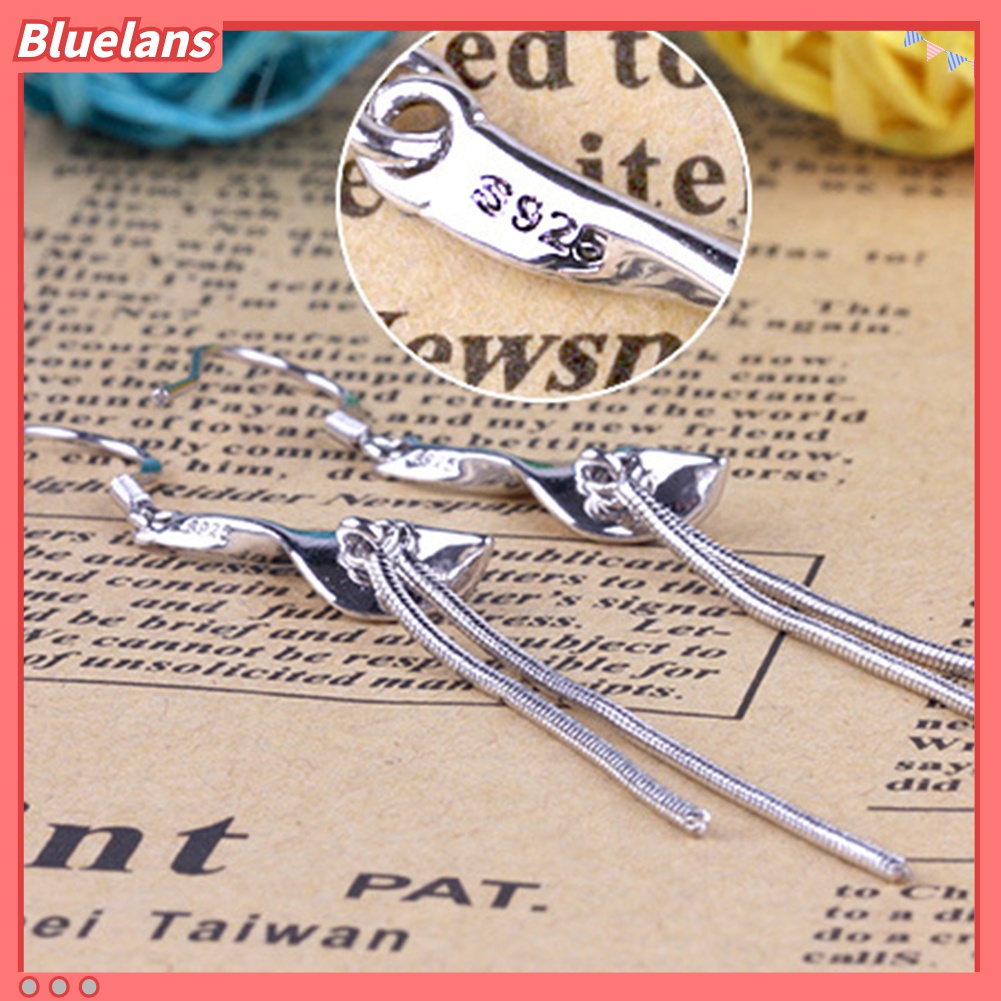 Anting Kait Juntai Panjang Warna Silver Bahan Alloy Untuk Wanita