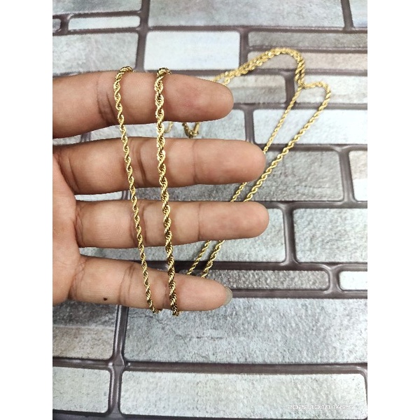 Termurah!!!! kalung titanium / stainless motif tambang warna gold tidak karat panjang 50cm