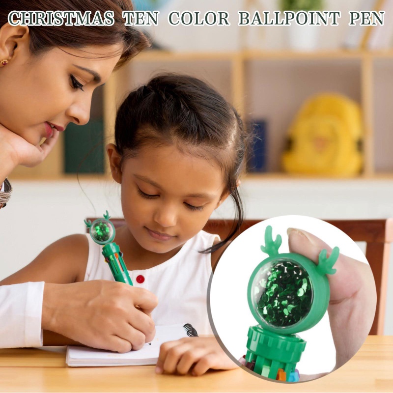 Pulpen Rollerball 0.5mm Motif Kartun Santa Claus / Rusa Natal 10 Warna Untuk Stationery Sekolah / Kantor