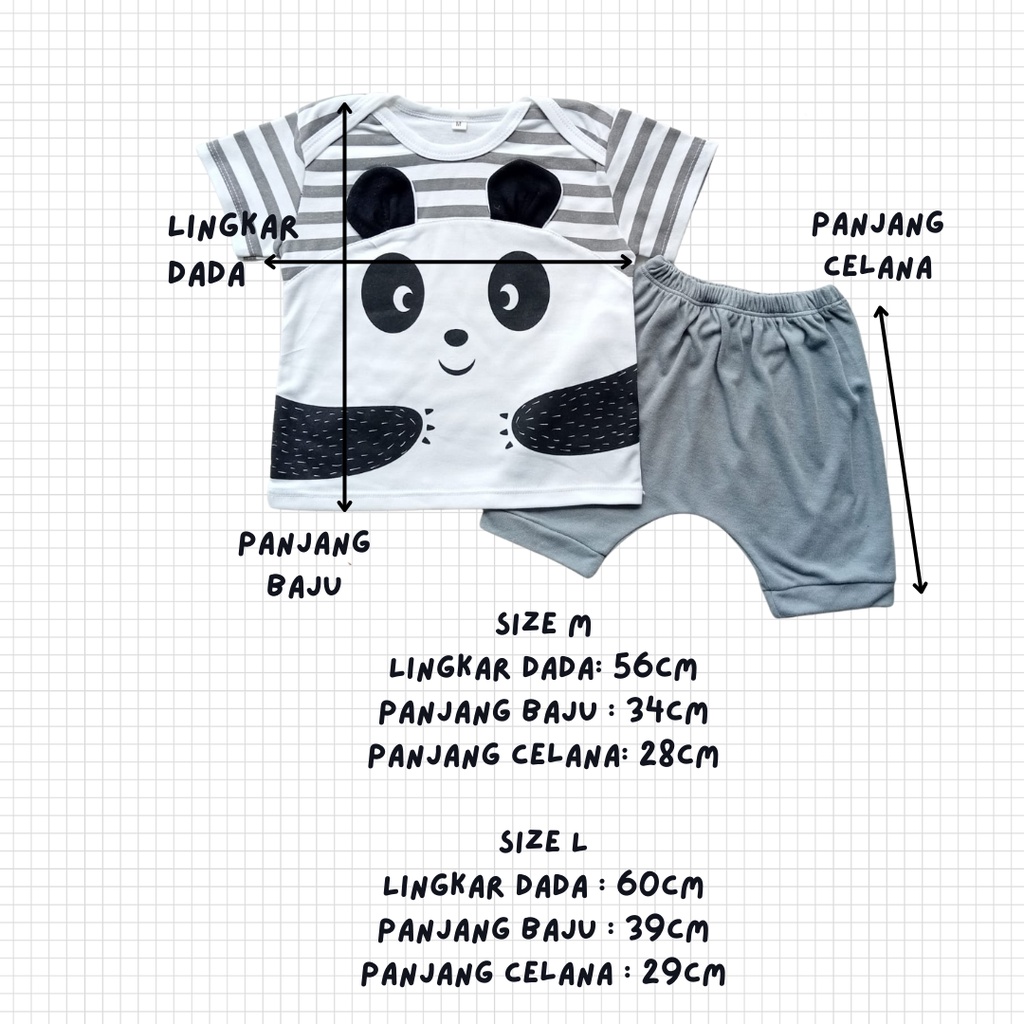 Baju anak laki laki setelan kaos harian baju lengan pendek celana pendek 1-2  tahun 3D TIGER PANDA TEE SET setelan lengan pendek playsuit