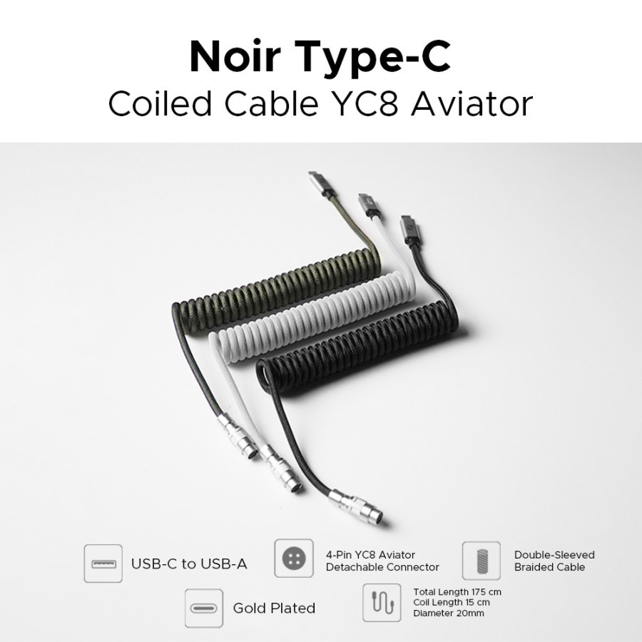 Noir YC8 / YC-8 Coiled Aviator Cable Type-C For Gaming Keyboard