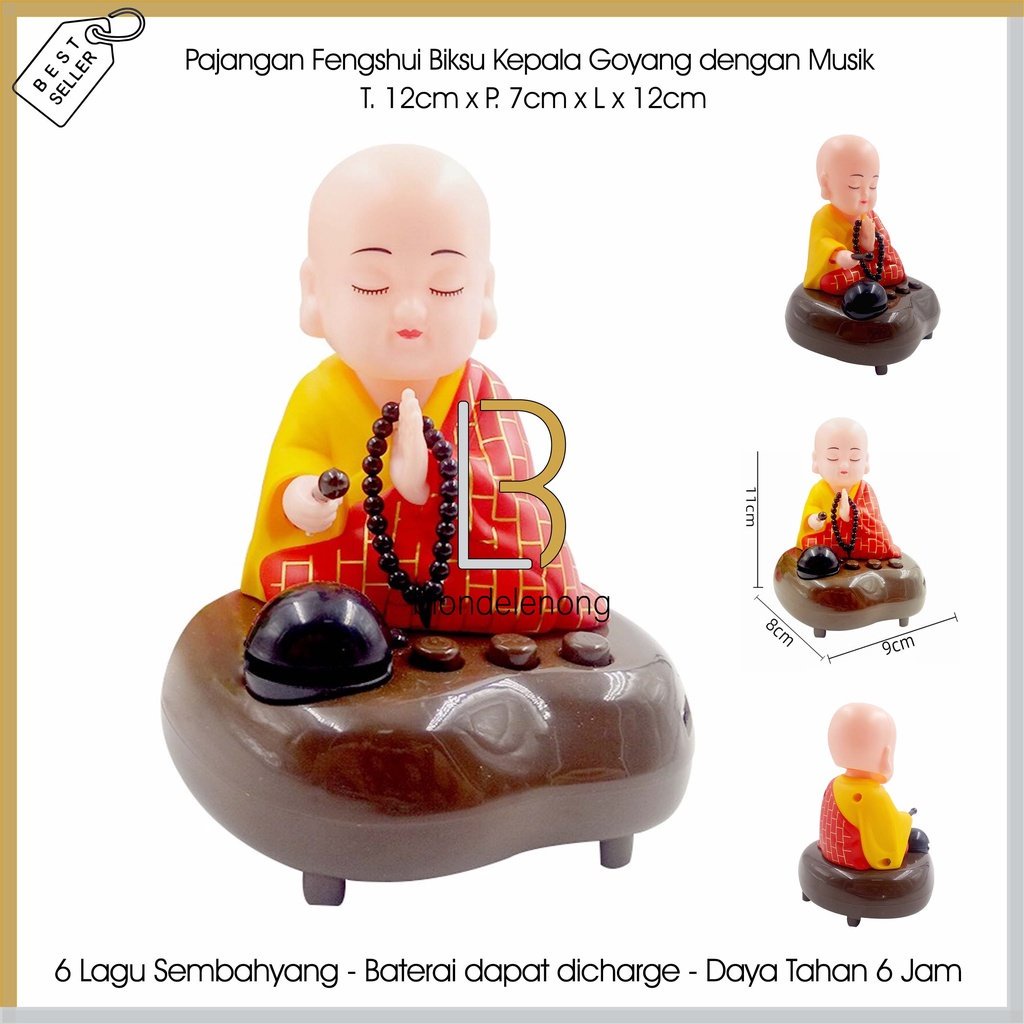 Patung Pajangan Kado Hadiah Imlek Sincia Chaisen Caisen Chasen Casen Biksu Monk Buddha Budha Gerak Dashboard Mobil Solar Radio Lagu Tape Musik Music Player Altar Doa Sembahyang Sembayang Matra Mantra Liam Keng Da Bei Zhouw Tapeicou Tapechouw Amitofo Mini