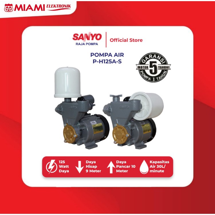 SANYO P-H125A-S / PH125AS Mesin Pompa Air Sumur OTOMATIS Horizontal &amp; Vertikal