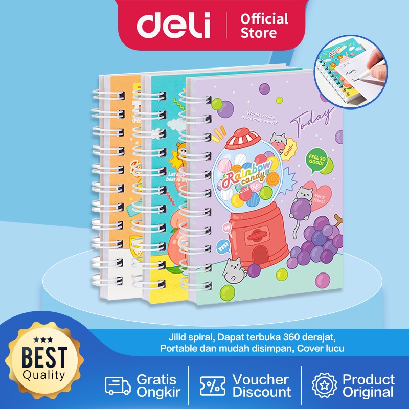 

Deli Spiral Notebook / Buku Tulis / Buku Catatan Mini A7 60 80 Lembar EN01X