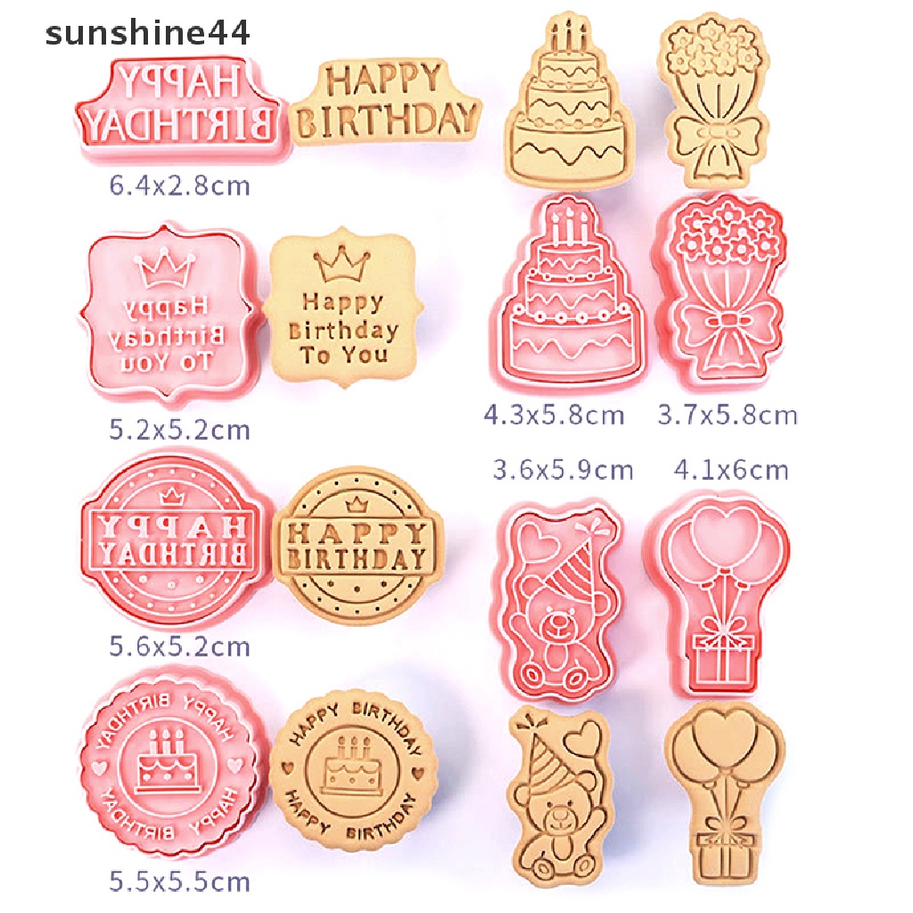 Sunshine 8Pcs / Set Cetakan Kue / Biskuit 3D Bahan Plastik Tema Ulang Tahun