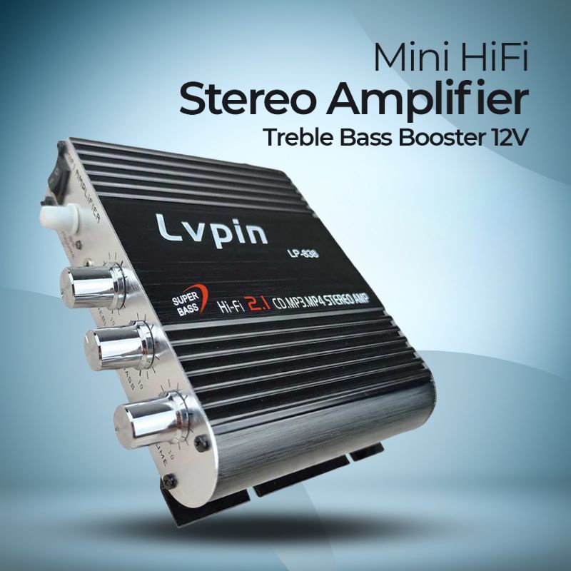 LVPIN Mini HiFi Stereo Amplifier Treble Bass Booster 12V - LP-838 - Black