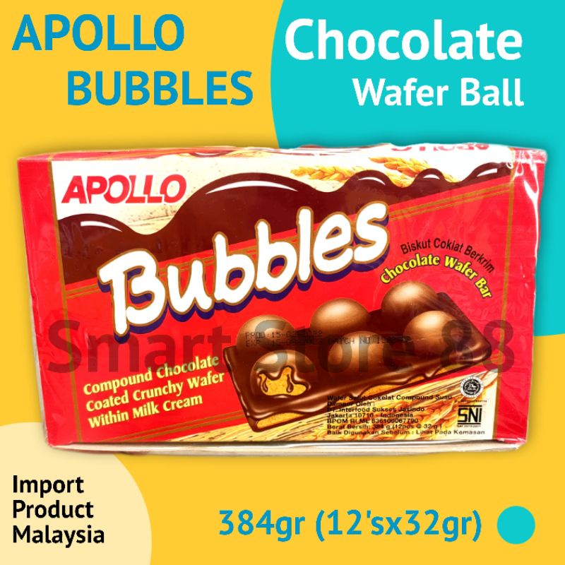 

APOLLO BUBBLES CHOCO WAFER BALL 384GR ISI 12 PACK COKLAT WAFER BOLA BAR