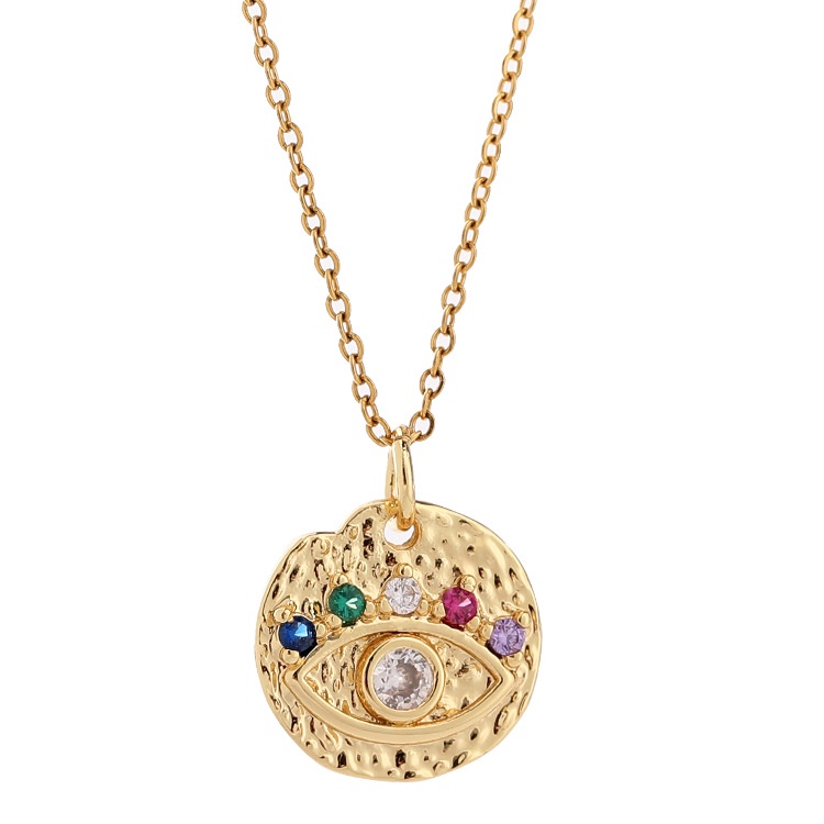 Kalung Rantai Liontin Mata Iblis Lapis Emas Hias Zircon Gaya Hip Hop Untuk Wanita