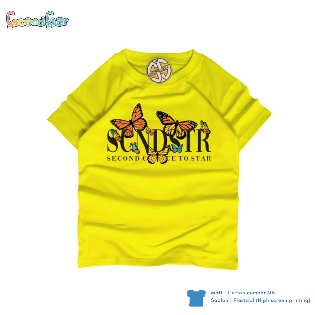 Second Star baju anak perempuan Kaos oblong 1 - 12 tahun warna pink kuning kenari