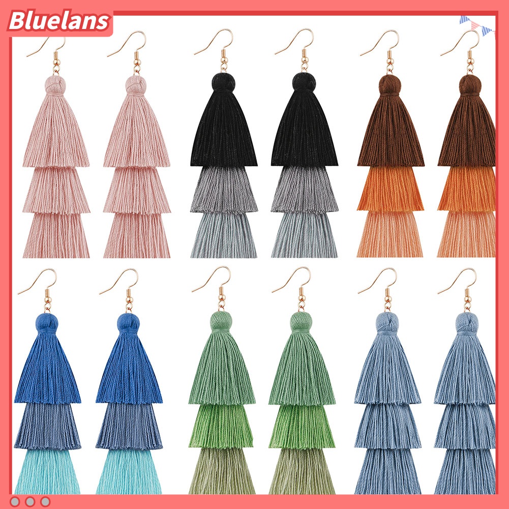Anting Kait Gantung Wanita Model Rumbai Panjang Multilayer Gaya Bohemian Untuk Hadiah