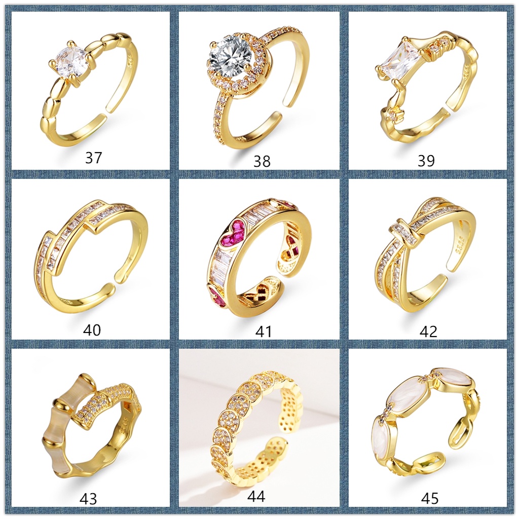 Goldkingdom Perhiasan Fashion Emas Asli Kadar 375 Bangkok Aksesoris Ready Stock 50desain Cincin Wanita Lapis Emas Ruby Emerald Adjustable Rings Shine Like A Diamond Ready Stock