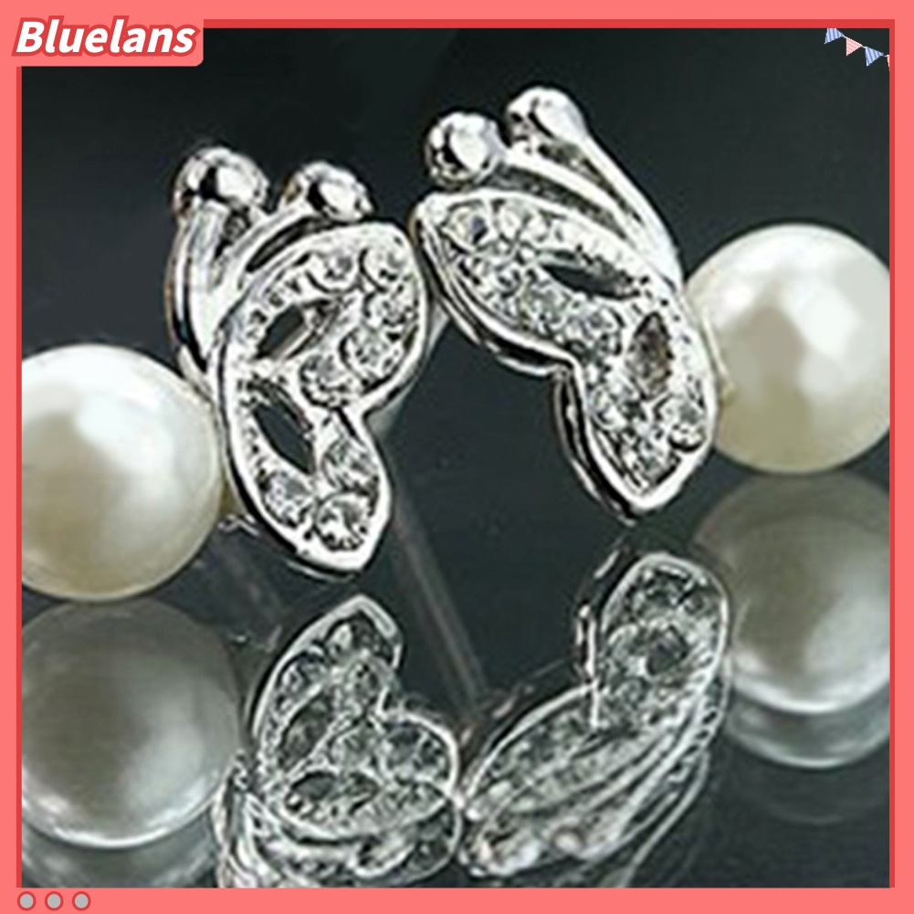 Anting Bentuk Kupu-Kupu Aksen Berlian Imitasi Dan Mutiara Untuk Wanita