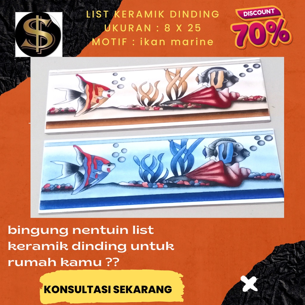 list keramik dinding minimalis ukuran 8x25 motif ikan marine / list keramik kamar kamar mandi / list