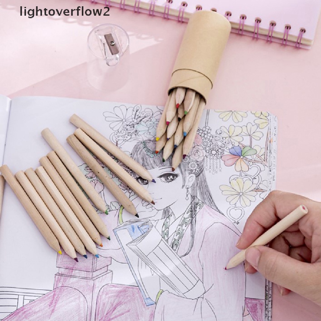 (lightoverflow2) 1pc Rautan Pensil 12 Warna Bahan Kertas Kraft