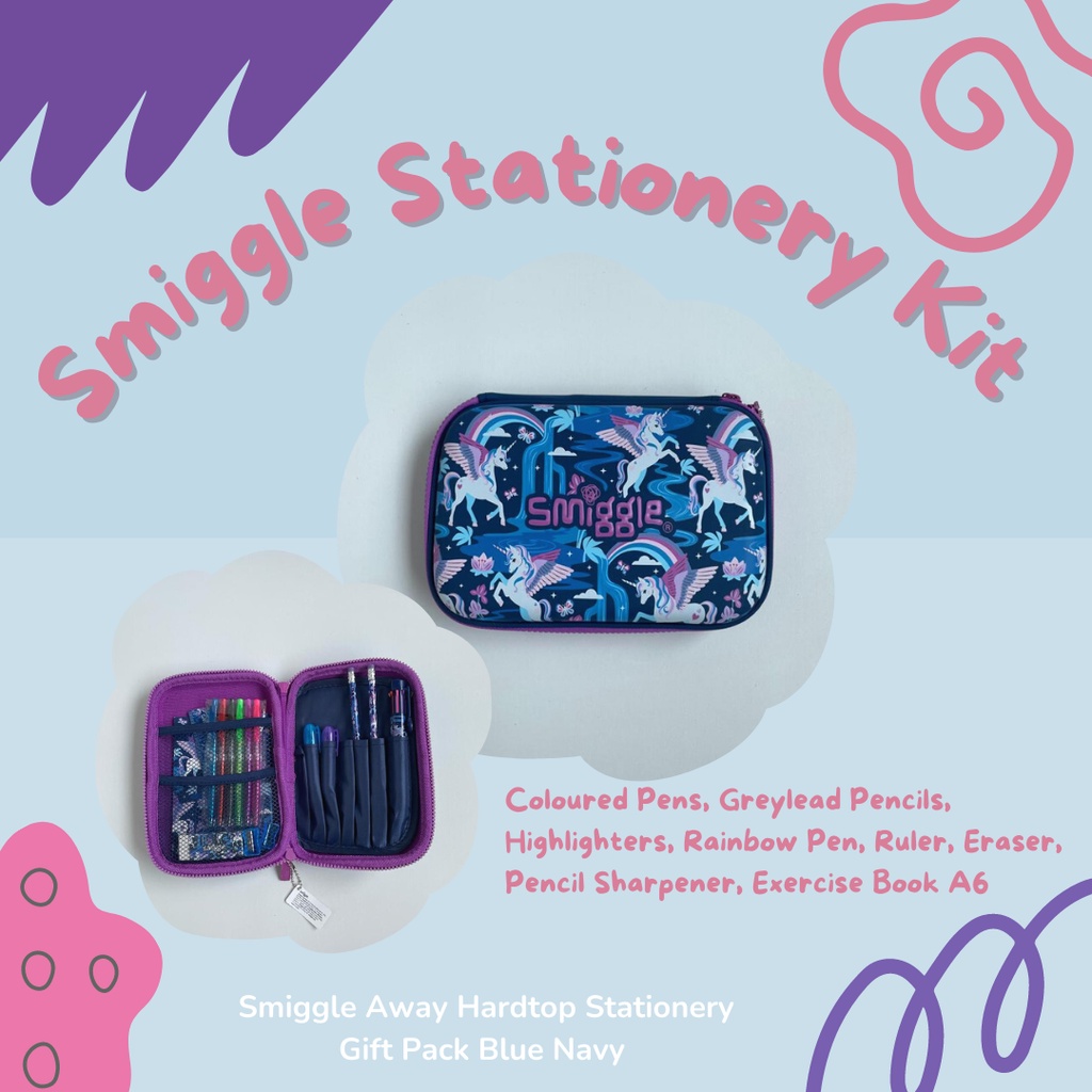 

SMIGGLE AWAY HARDTOP STATIONERY GIFT PACK BLUE NAVY UNICORN ORIGINAL