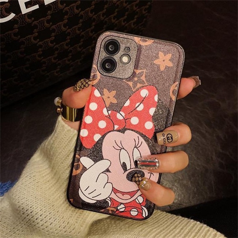 Disney Case Motif Mickey Minnie Mouse Bahan Kulit Untuk iPhone 14 13 12 11 Pro X XS Max XR 7 8 Plus