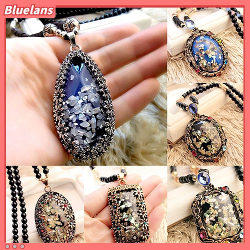 Bluelans Kalung Rantai Dengan Liontin Opal Imitasi Warna-Warni Untuk Hadiah