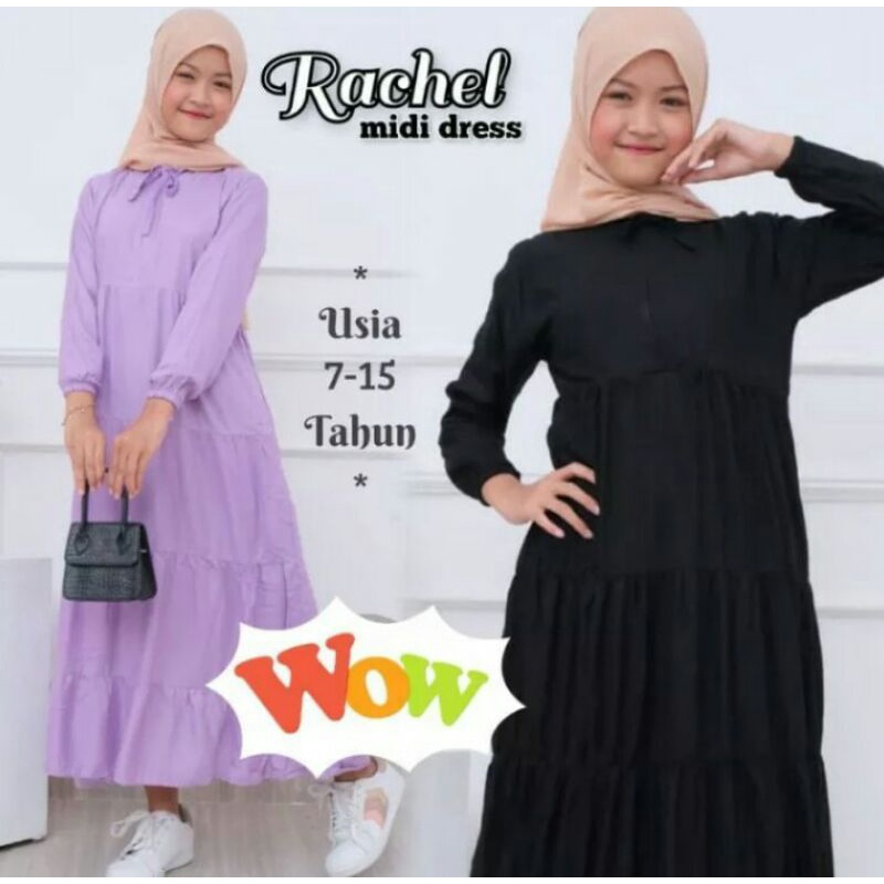 gamis RACHEL midi dress anak perempuan tanggung 7-15 tahun/gamis anak tanggung termurah/gamis tanggu