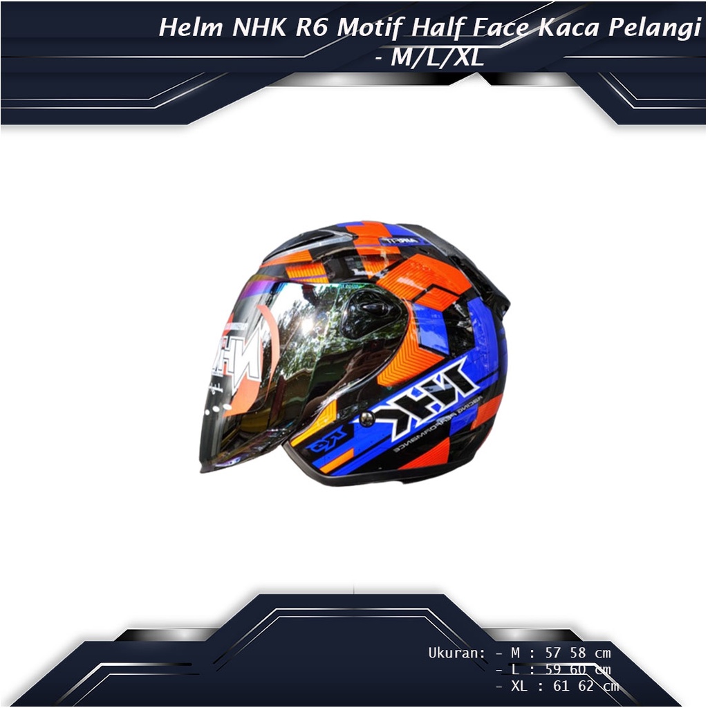 Helm NHK R6 Motif Half Face Kaca Pelangi - M/L/XL
