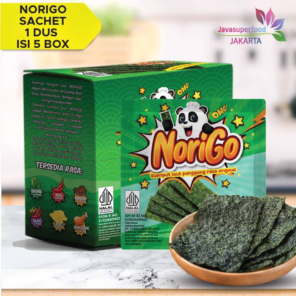 Norigo (1 DUS ISI 60 PCS) / Nori Sachet Seaweed Snack 3g Rumput Laut Halal Rasa Original