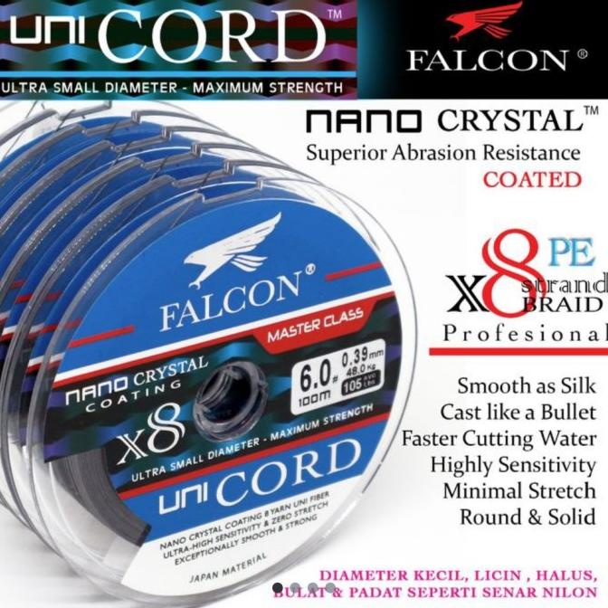 Senar Pancing Pe X8 Falcon Uni Cord Nano Crystal Coasted100M Connectin Dark Green 100M Pe 2.5