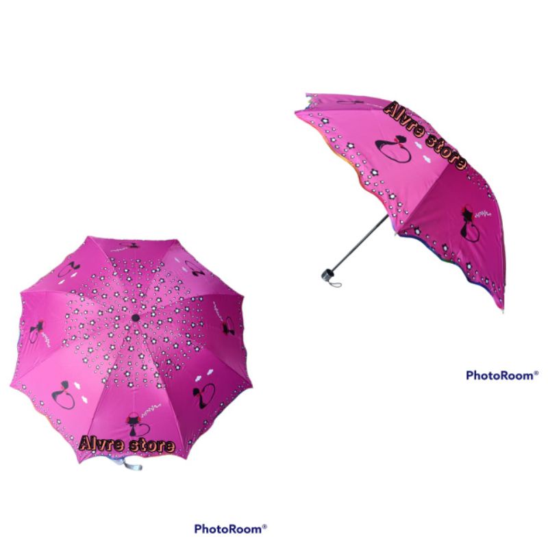 Payung Lipat Motif Cat Headset Gelombang Dalam Silver NF6 Nagoya