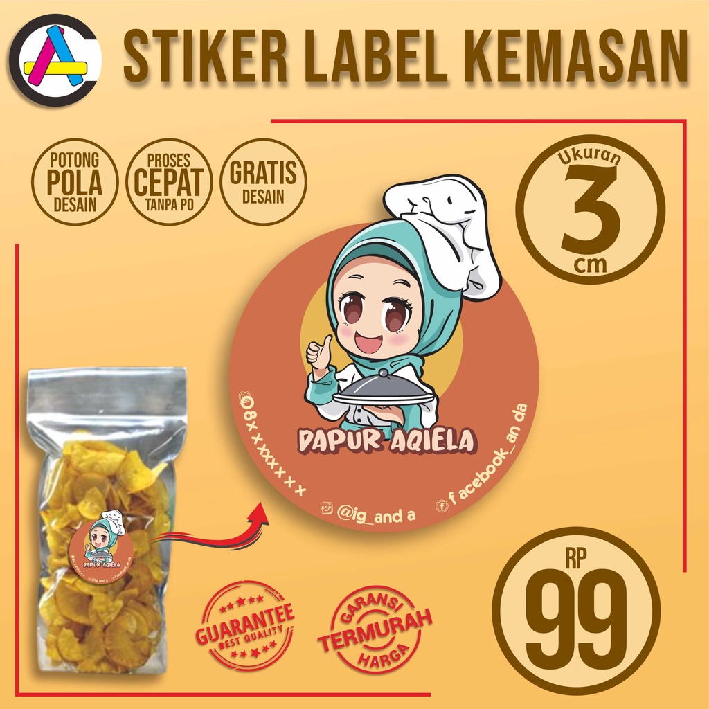 

(3 cm) Stiker Label Makanan / stiker label nama makanan minuman skincare Custom Termurah Gratis Desain