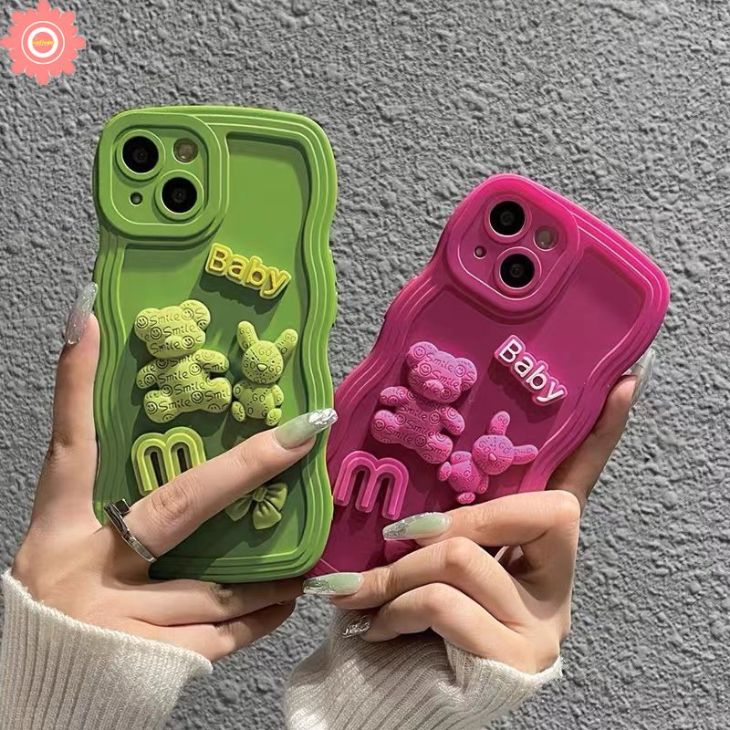 Case Motif Kartun Beruang 3D Warna Permen Untuk iPhone 7 8 14 Plus XR 11 14 12 13 Pro MAX X XS MAX