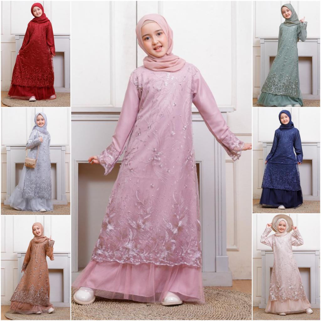 (Pasti RealPict) GAMIS NAFSI MAXI ANAK TANGGUNG 9-12th NAZWA DRESS MUSLIM REMAJA BRUKAT TILE BORDIR