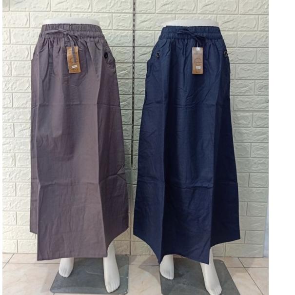 Langsung Kirim COD ROK A-LINE PANJANG KATUN MOTIF POLOS