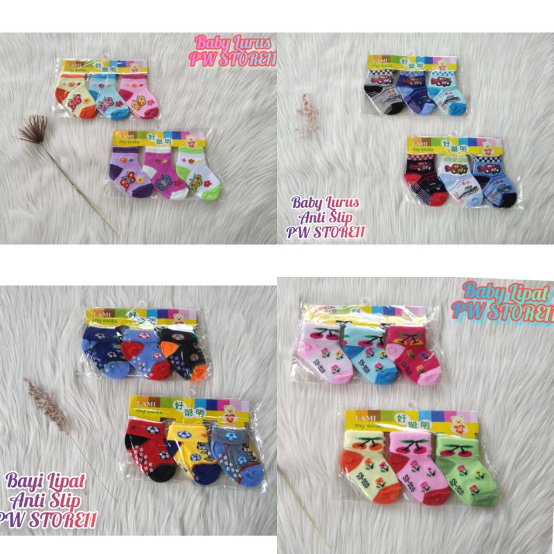 1 Lusin [12 pasang] Kaos Kaki Bayi Anti Slip dan Non Slip / Kaos Kaki 3in1 / Kaos Kaki Newborn [BABY ISI3PSG LUSINAN]