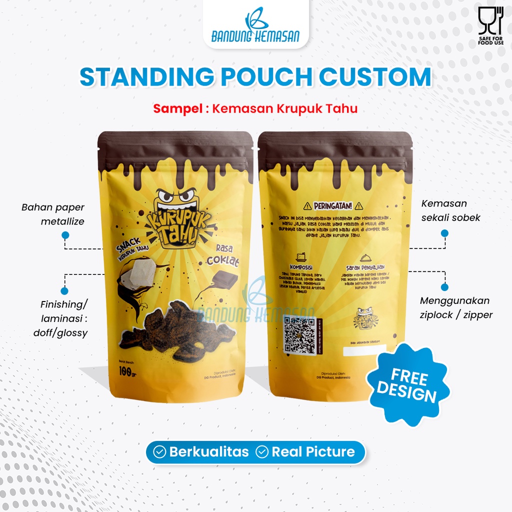 Jual Cetak Plastik Kemasan Standing Pouch Custom Makanan Ringan Kerupuk