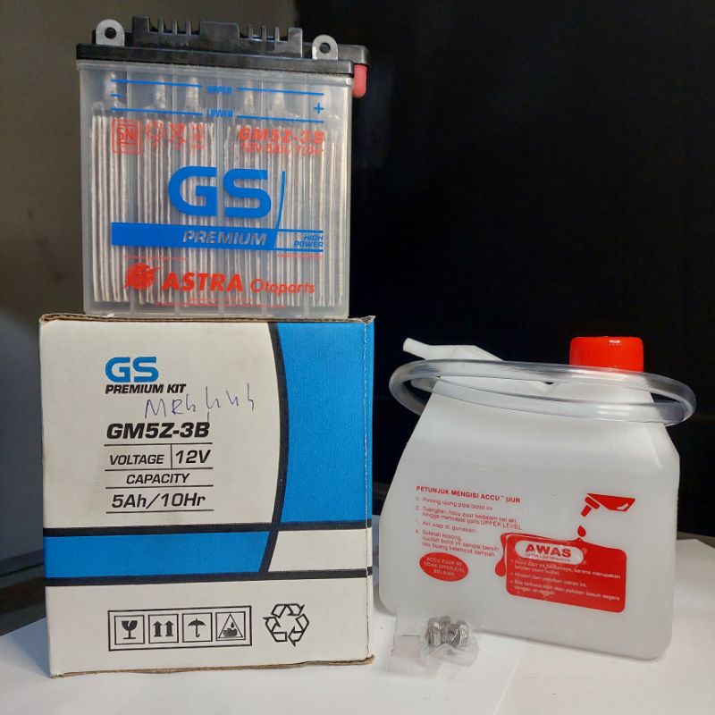 AKI MOTOR BATERAI BATRAI BATRE BASAH BATTERY GS GM5Z-3B VEGA R ZR MIO SPORTY SUPRA TORNADO SHOGUN SM