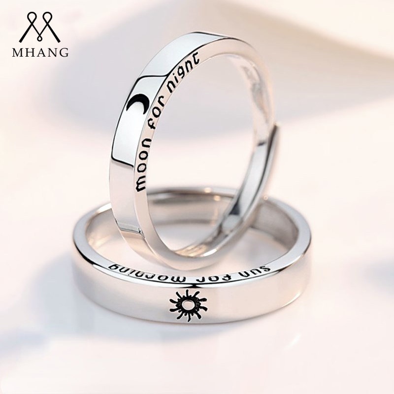 Cincin Silver Desain Matahari Dan Bulan Gaya Vintage Untuk Hadiah Valentine