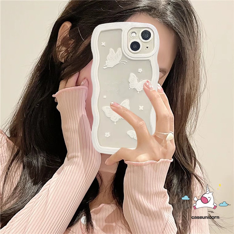 Case Oppo A17 A95 A57 A78 A15 A77s A5s A17K A7 Reno 8T 8 6 A16 A12 A55 A3s A16K A77 A1K A96 A53 A9 A5 A54 A74 A76 F9 A16E A16s A12E A52 A3 Fantasy Butterfly Soft Wavy Edge Sarung