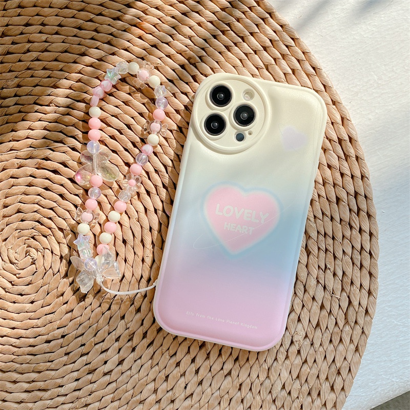 Soft Case Pelindung Penuh Motif Hati Dengan Rantai Manik-Manik Untuk Iphone 7 8 PLUS X XR XS 11 12 13 14 PRO MAX SE