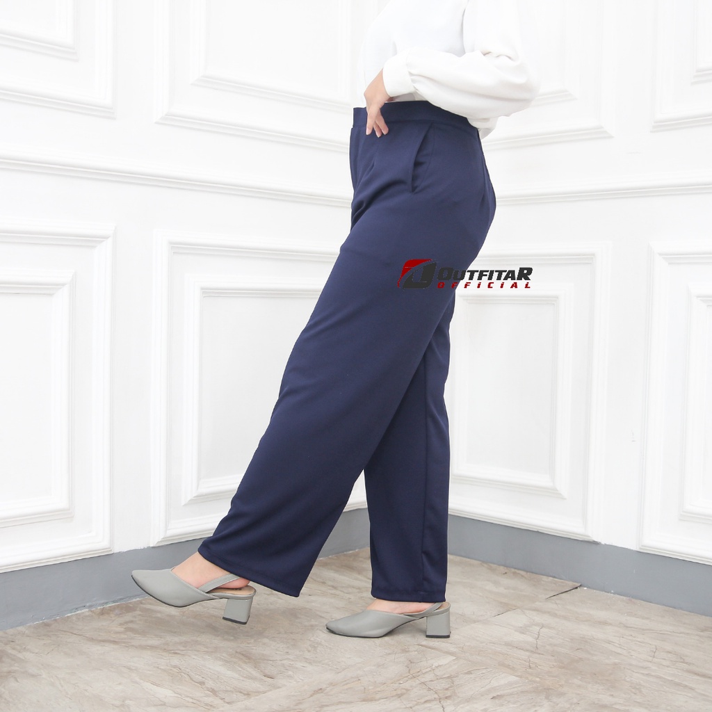 Celana Kulot Wanita HighWaist Celana Anti Kusut Rib Knit Lady Pants Premium